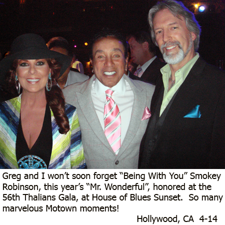 Linda Litzinger Beck and Greg Beck with Smokey Robinson at Thalians House of Blues Sunset 042614